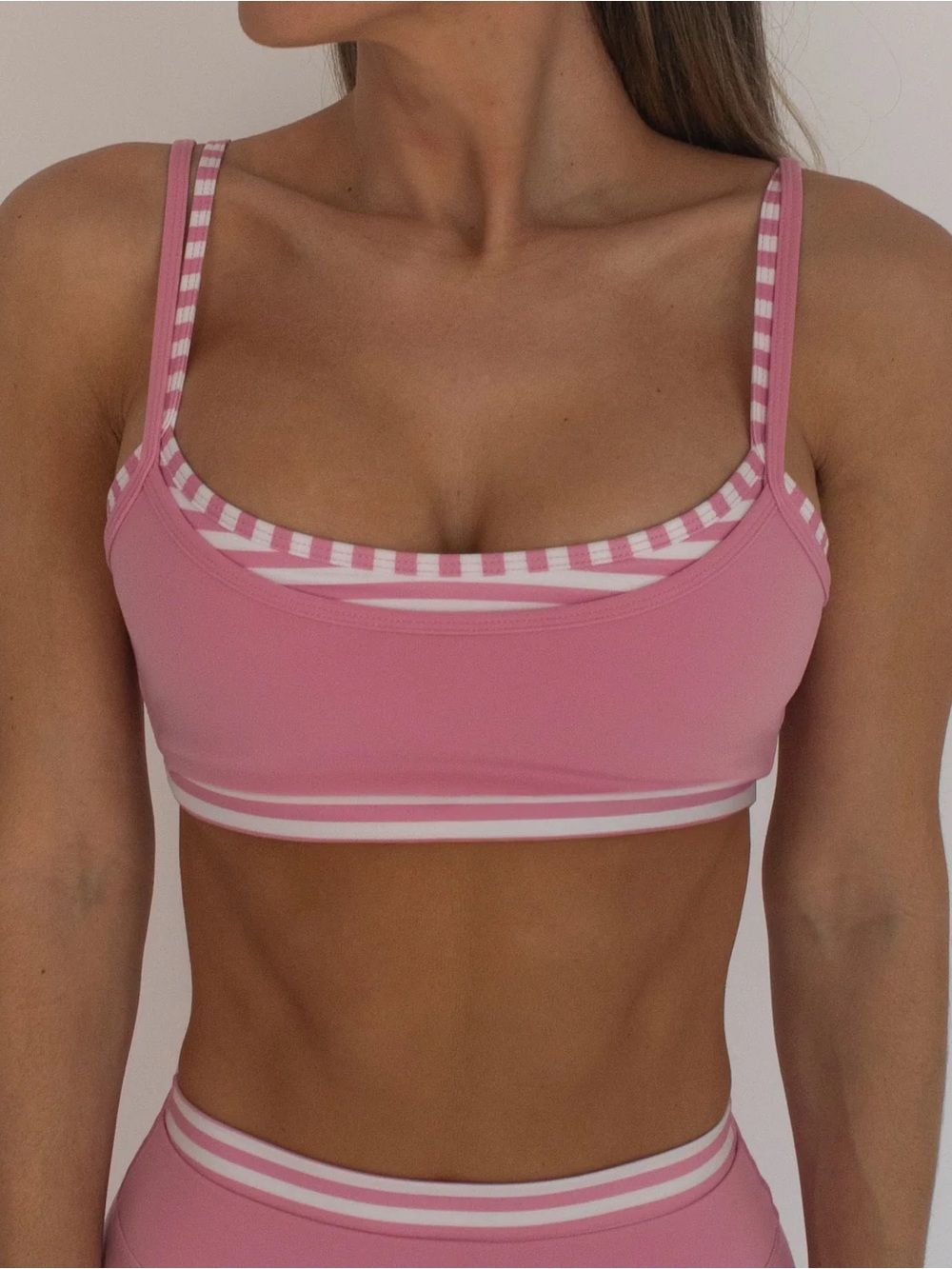 Liaison the Label petal pink stripes scoop bra and bridge shorts matching set
